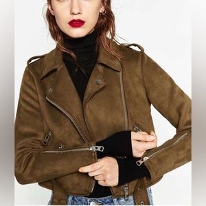 Zara Suede Effect Brown Biker Jacket